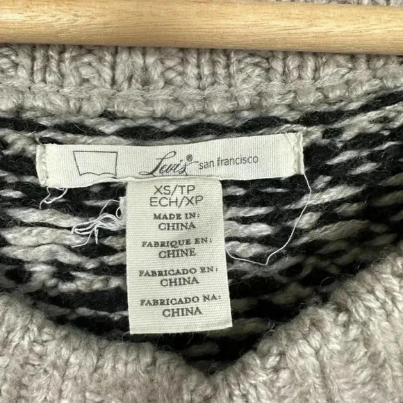 Levi's Women's Long Sweater Fair Isle Après Ski Nordic Pockets Tan Black XS - Picture 2 of 5